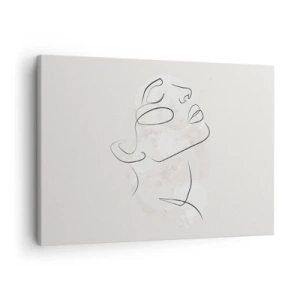 Canvas picture - A minimalist sketch of a face on a light background - 70x50cm - Outline of Happiness - Modern wall decoration for the living room and bedroom ARTTOR
