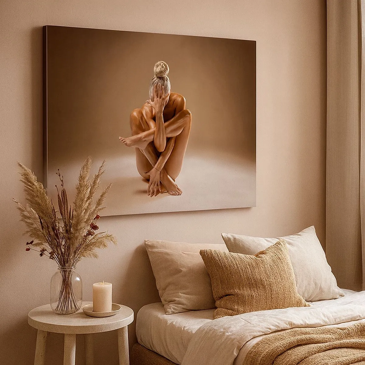 Canvas picture - Artistic silhouette of a woman on a beige background - 70x50cm - Unity of Body and Spirit - Modern wall decoration for the living room and bedroom ARTTOR