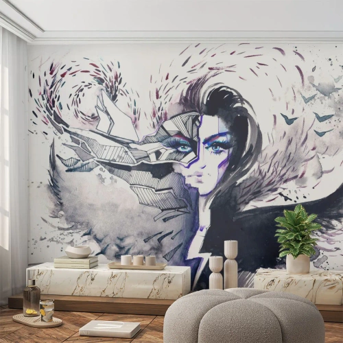 Custom Self-Adhesive Wallpaper Deluxe Sticker - Demonic and Beautiful - Abstraction, Woman, Female Eyes