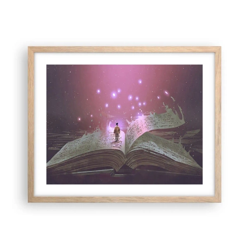 Poster in light oak frame - Invitation to Another World -Read It! - 50x40 cm