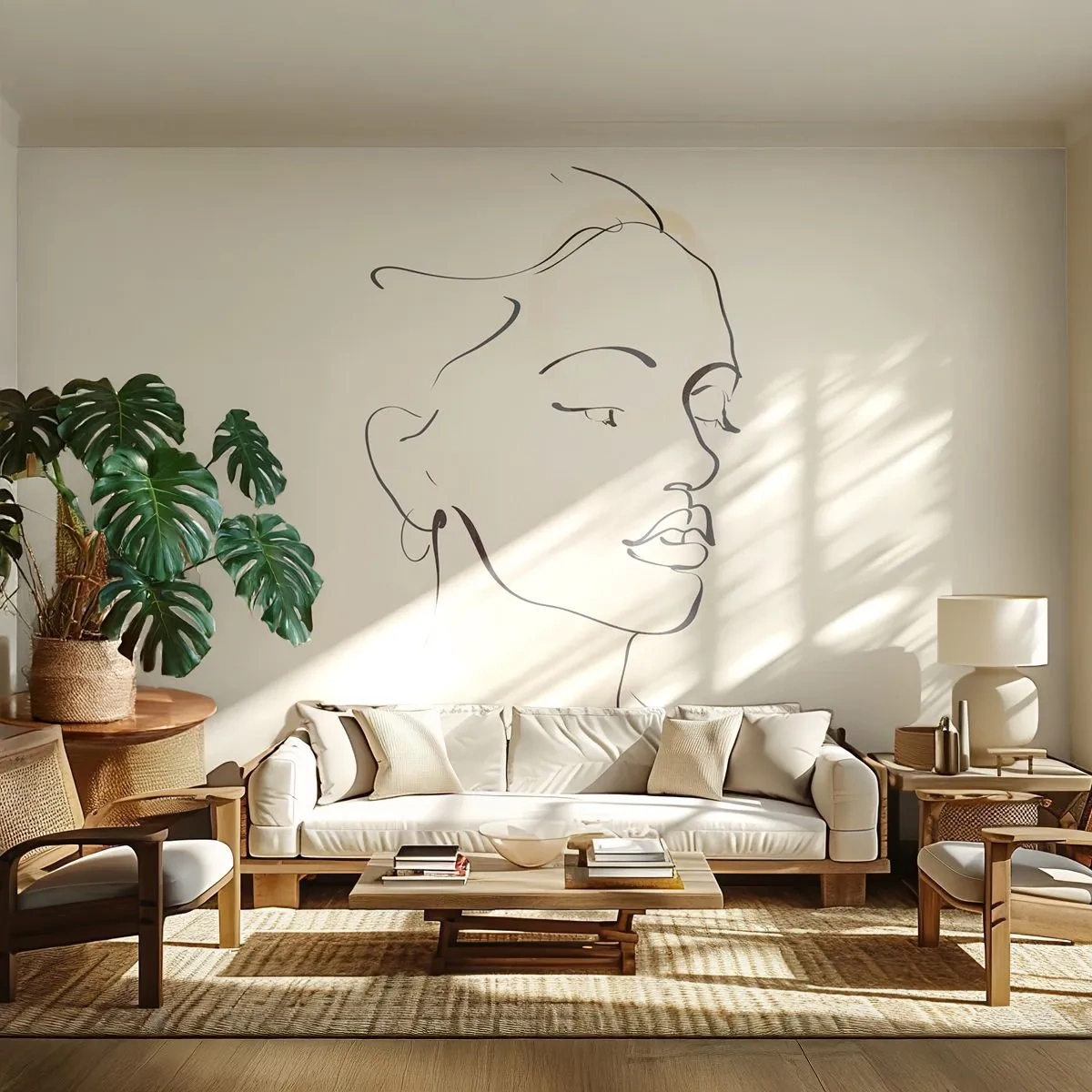 Photo Wallpaper Premium Canvas - With a Decisive Line - Abstraction, Woman's Face, Lineart - 200x140 cm