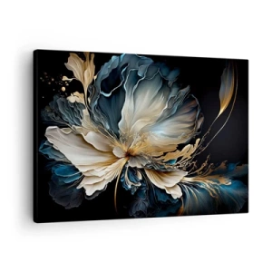 Canvas picture - A flower in shades of gold and navy blue on a black background - 70x50cm - Fairy Tale World of Ferns - Modern wall decoration for the living room and bedroom ARTTOR