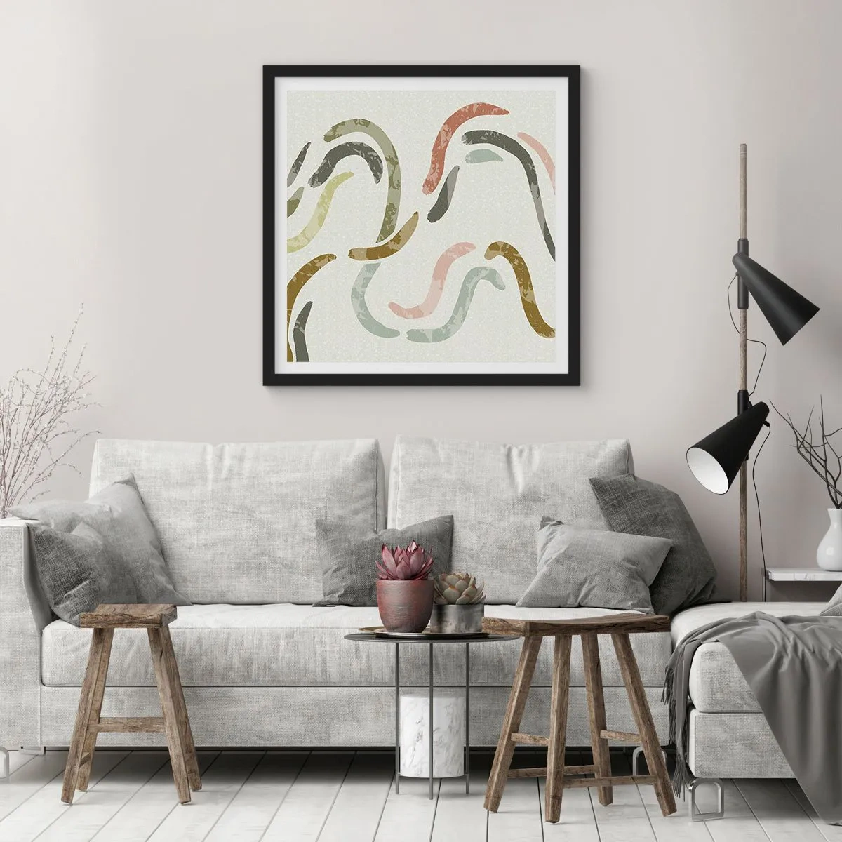 Poster in black frame - Cheerful Dance of Abstraction - 30x30 cm
