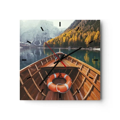 Wall clock - Clock on glass - Mountain Hike - 40x40 cm