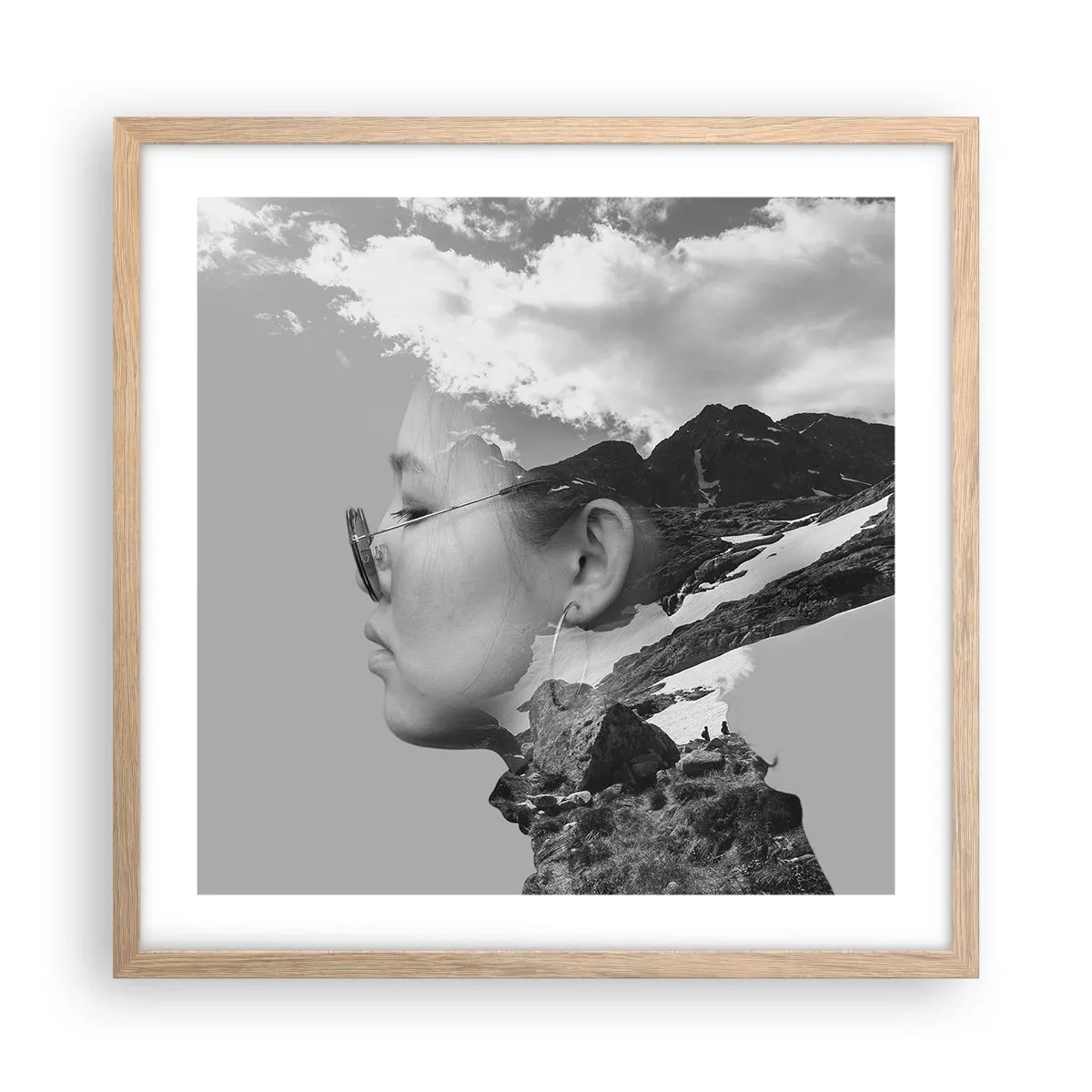 Poster in light oak frame - Cloudy Portrait - 50x50 cm
