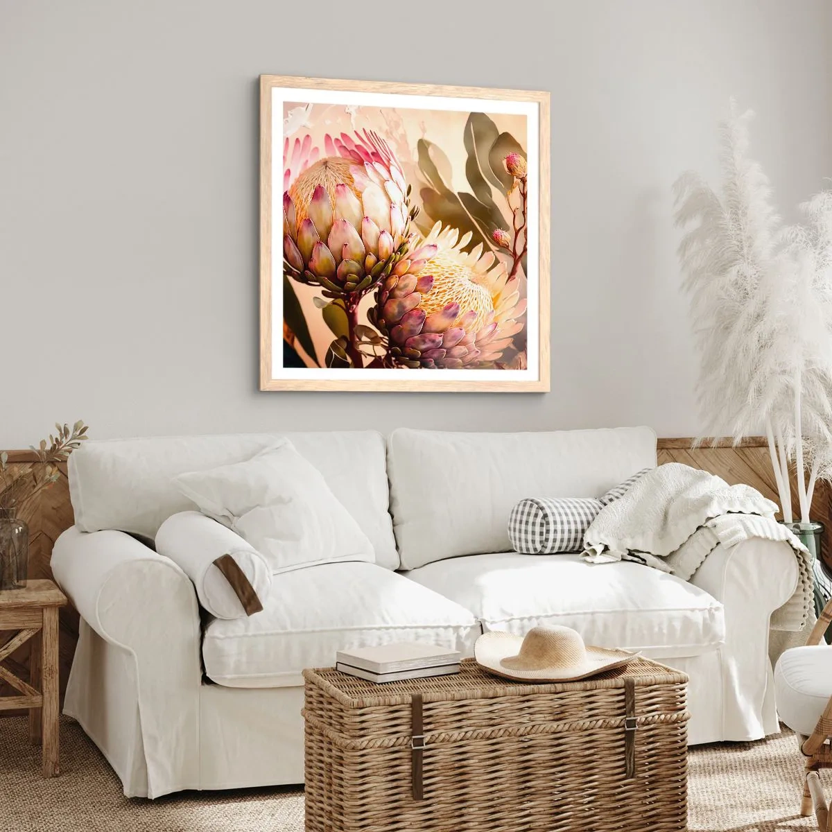 Poster in light oak frame - Tender Caress - 60x60 cm