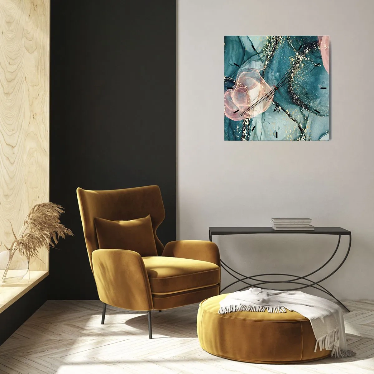 Wall clock - Clock on glass - Silm Blue, Tulle Pink - 30x30 cm