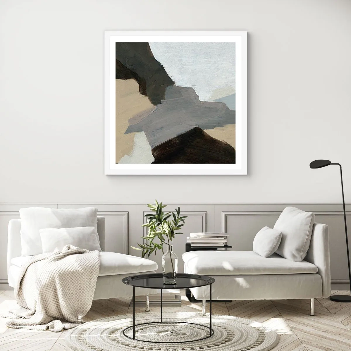Poster in white frmae - Abstract: Crossroads of Grey - 50x50 cm