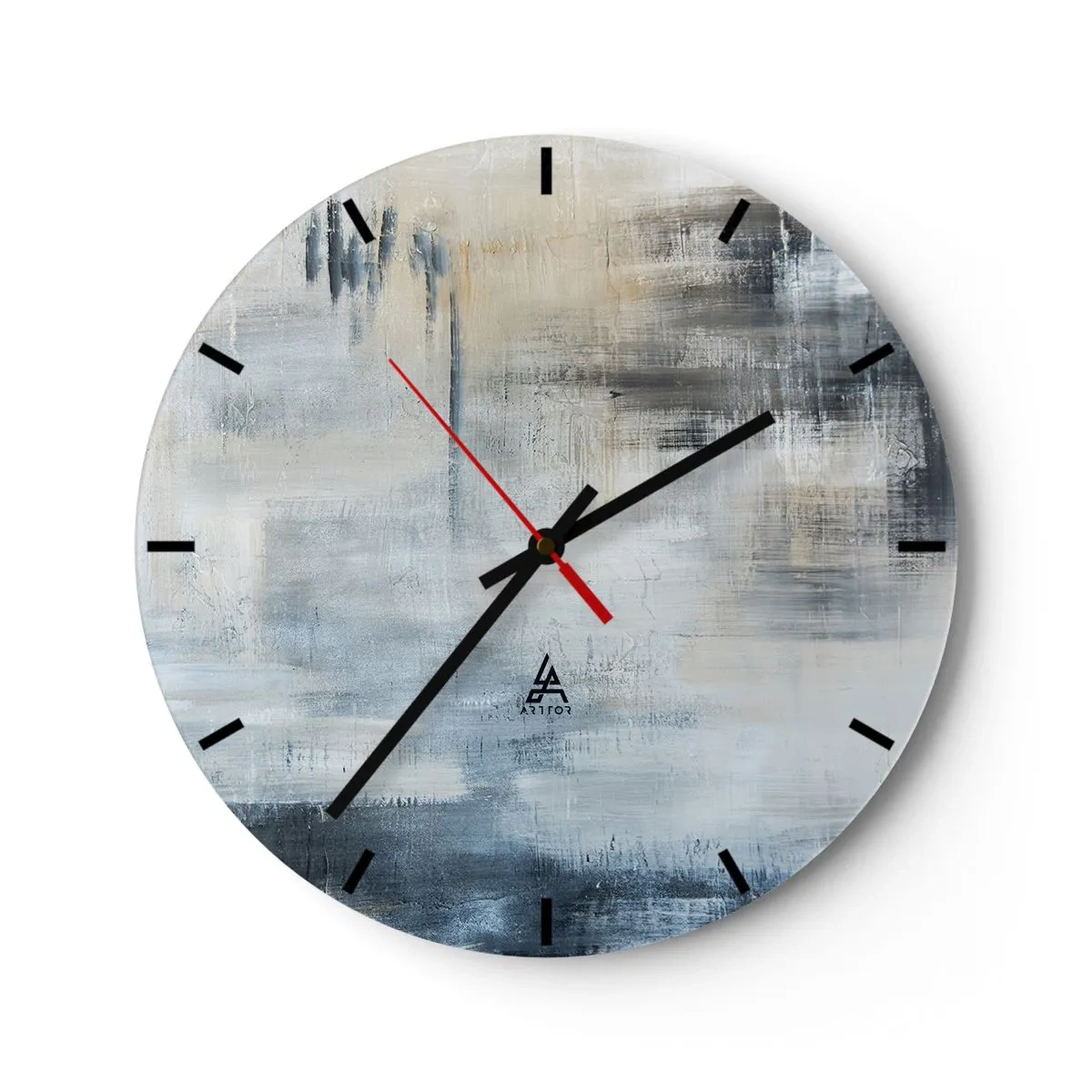 Wall clock - Clock on glass - Abstract composition in shades of gray and beige - 30x30cm - Behind the Curtain of Blue - Modern wall decoration for the living room, kitchen, and bedroom ARTTOR