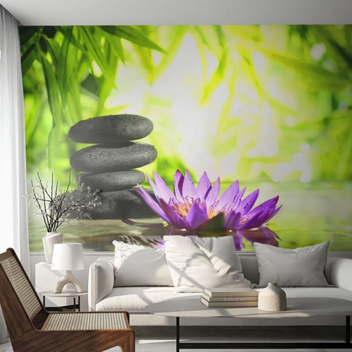 Photo Wallpaper Premium Canvas - In a Bamboo Grove - Flower, Lotus flower, Bamboo - 350x256 cm