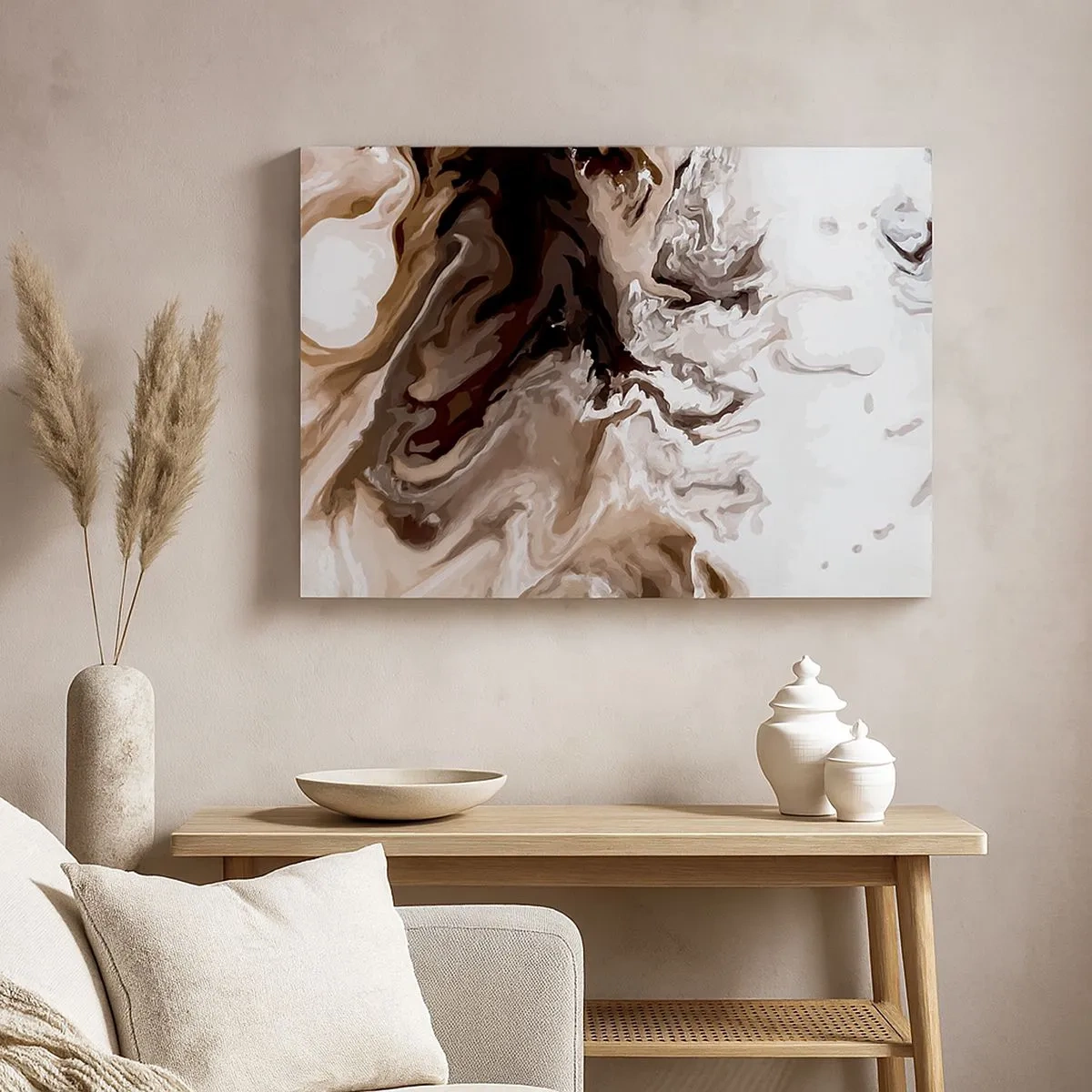 Canvas picture - Abstraction in shades of brown with dynamic lines - 70x50cm - Counterbalance of Colours - Modern wall decoration for the living room and bedroom ARTTOR