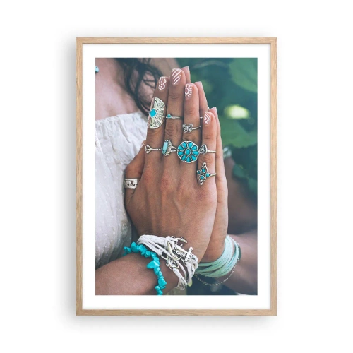 Poster in light oak frame - Welcome to the Centre of Wellbeing - 50x70 cm