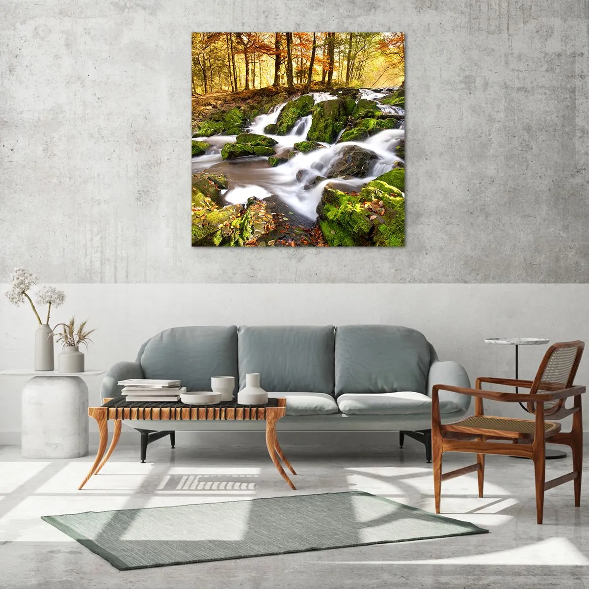 Glass picture - Gingerly through an Autumnal Forest - 40x40 cm