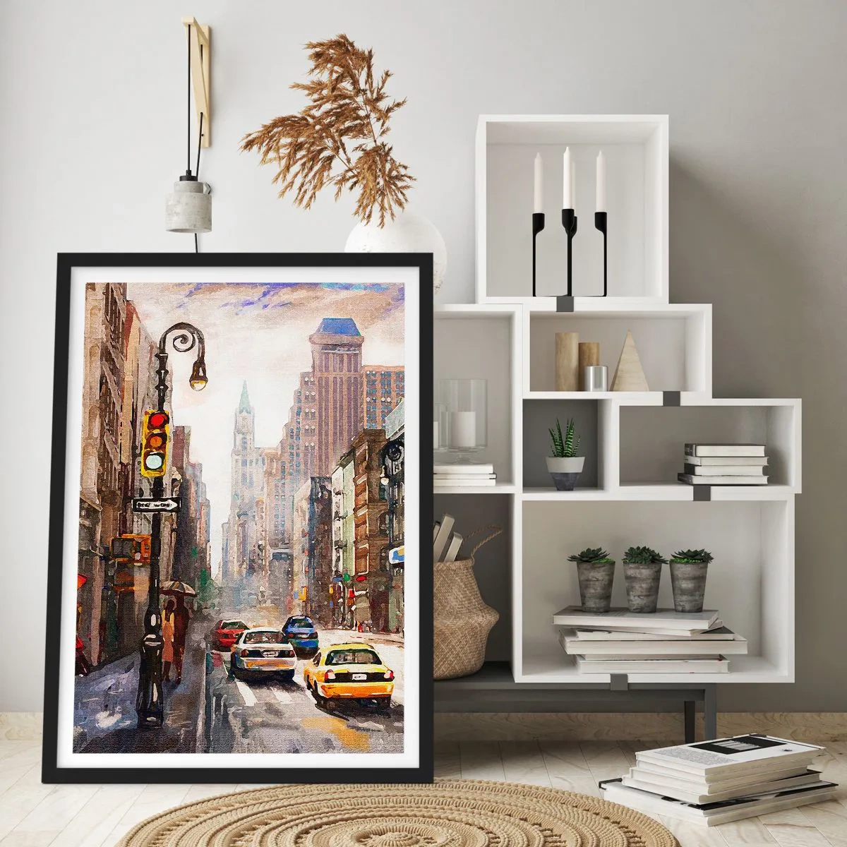 Poster in black frame - New York - Colourful in Rain - 70x100 cm