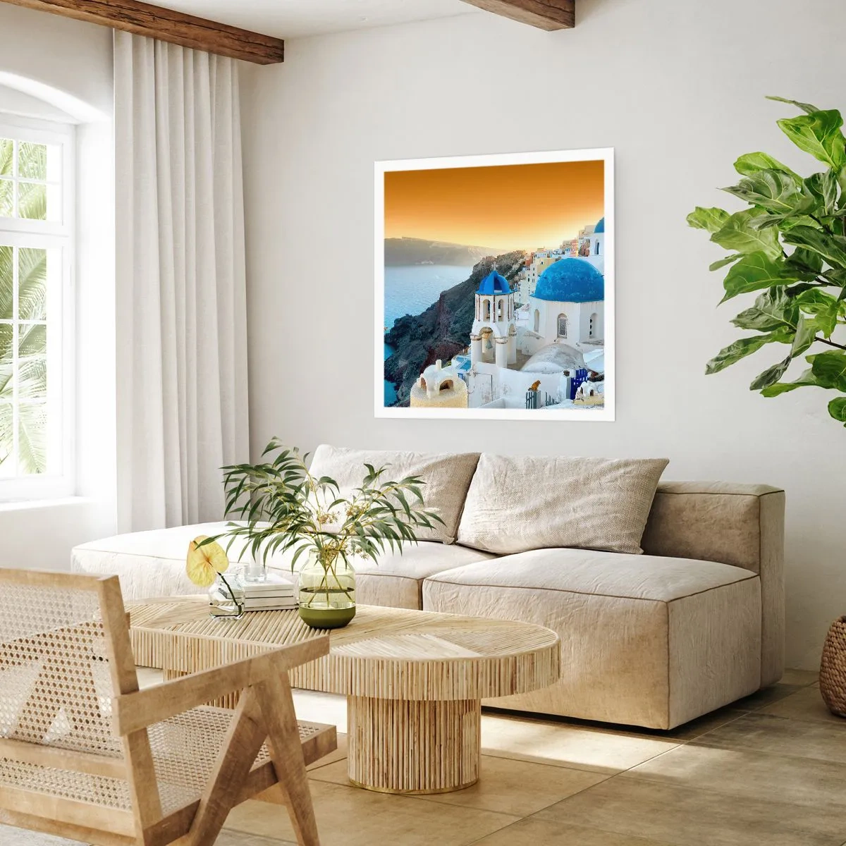 Poster - Santorini - Snuggling up to the Rocks - 50x50 cm