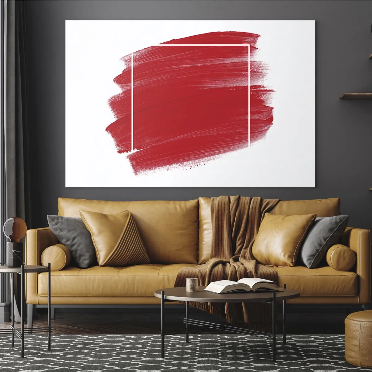 Glass picture - Abstract red spot with a white frame - 70x50cm - Without a Frame - Modern wall decoration for the living room and bedroom ARTTOR