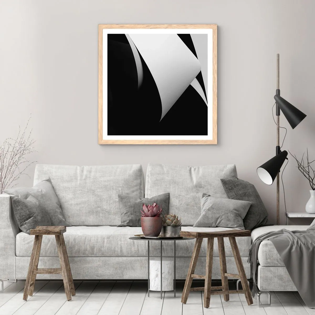 Poster in light oak frame - Planes of Light Emerging from the Shadow - 60x60 cm