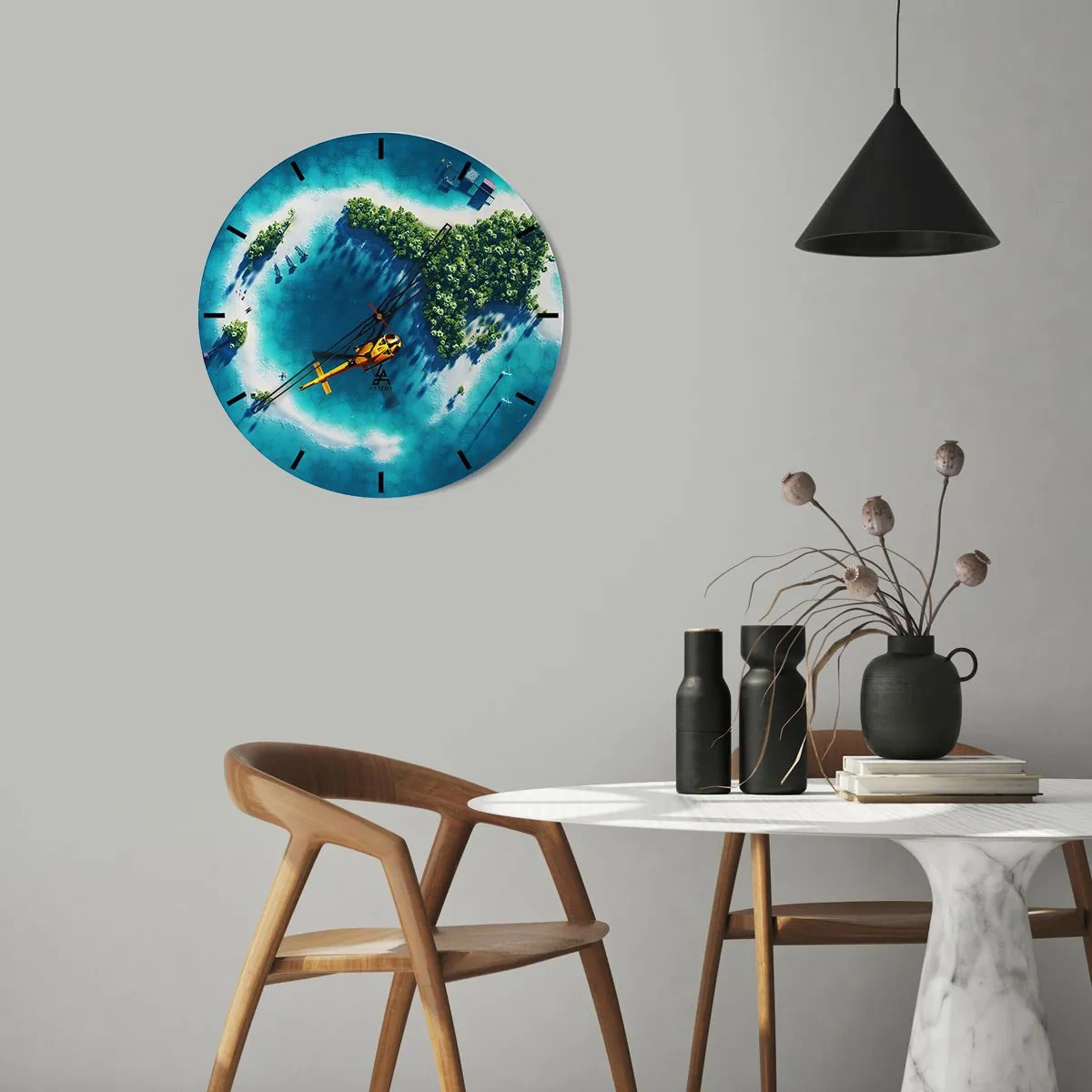 Wall clock - Clock on glass - Get Yourself an Island - 40x40 cm