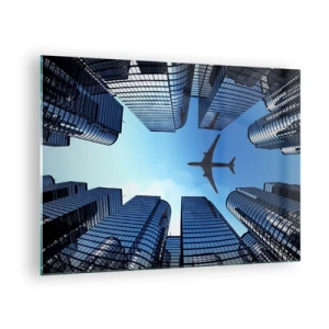 Glass picture - View of the plane between skyscrapers - 70x50cm - View from a Glass Gorge - Modern wall decoration for the living room and bedroom ARTTOR