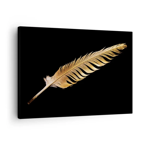 Canvas picture - Golden feather on a black background - 70x50cm - High-Class Feather - Modern wall decoration for the living room and bedroom ARTTOR