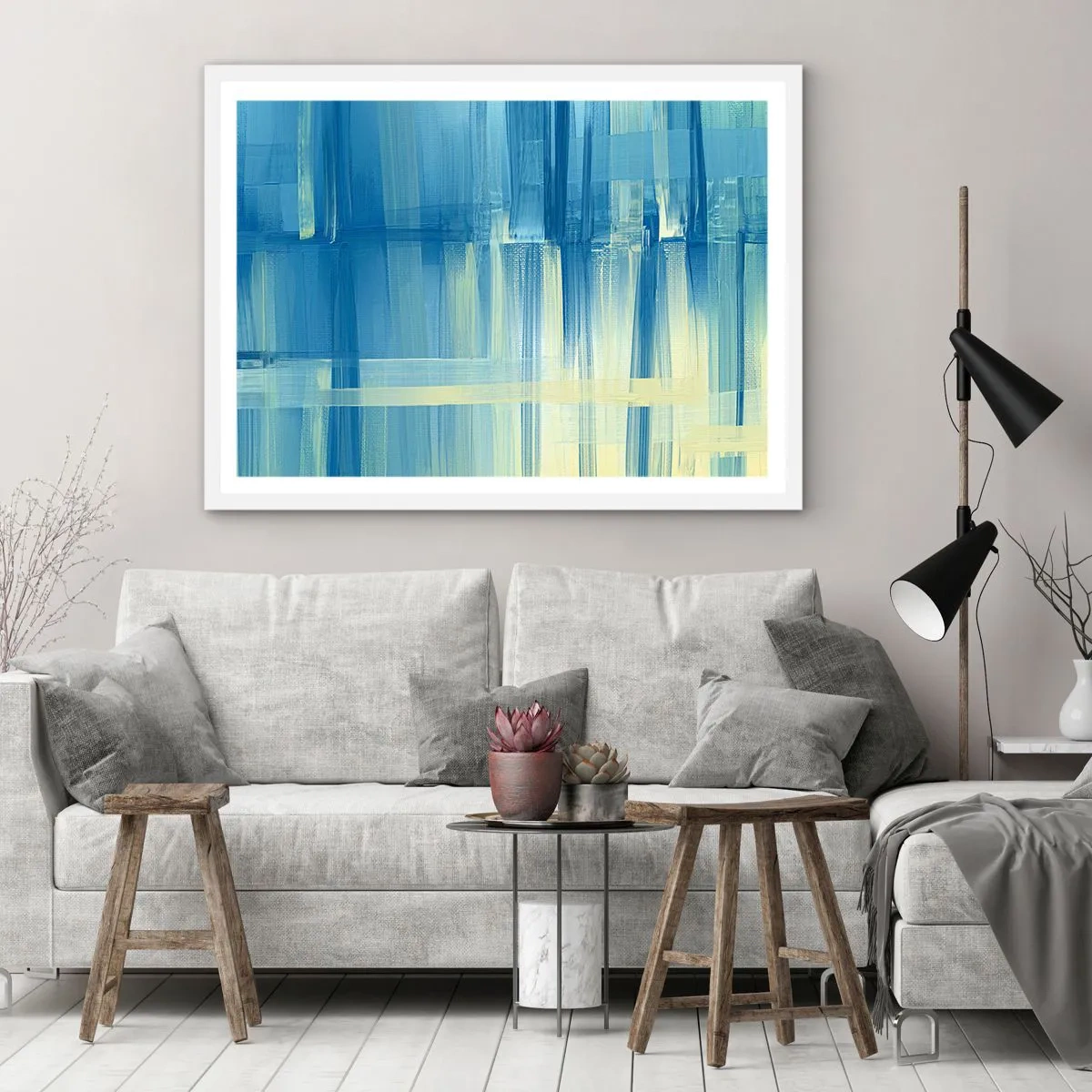 Poster in white frmae - Composition In Turquoise - 100x70 cm