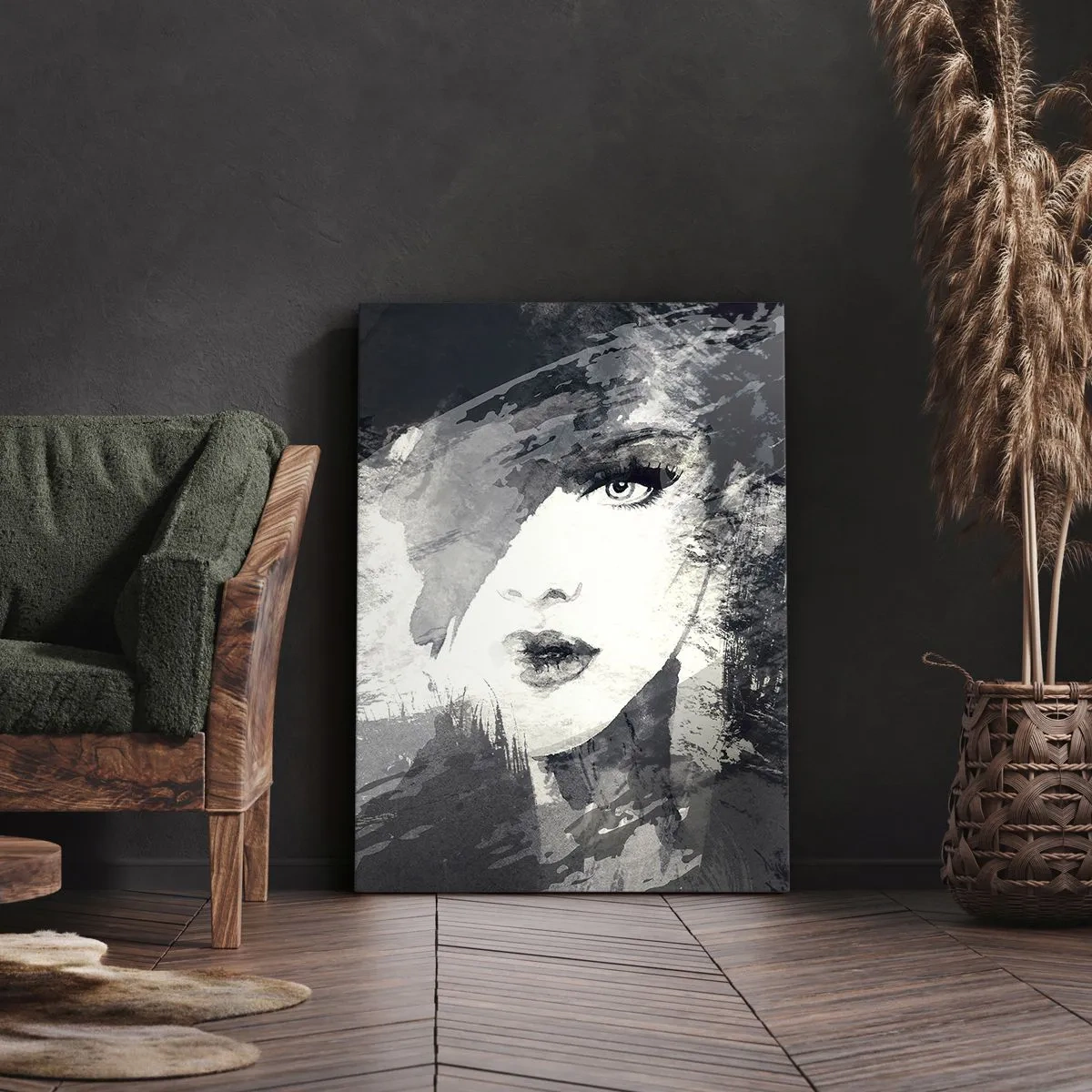 Canvas picture - From Behind Grey Voile - 55x100 cm