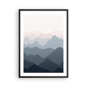 Poster in black frame - Layered mountain ranges in shades of blue and gray - 50x70cm - Mountain Waves - Modern wall decoration for the living room and bedroom ARTTOR