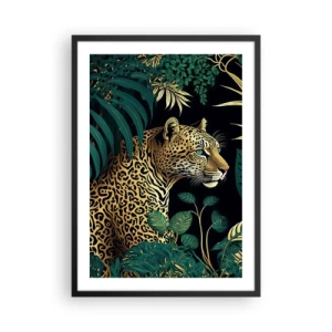 Poster in black frame - Golden leopard in the tropical jungle - 50x70cm - Host in the Jungle - Modern wall decoration for the living room and bedroom ARTTOR