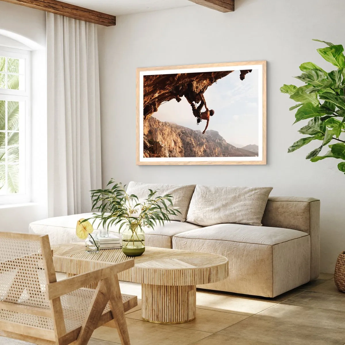 Poster in light oak frame - The Whole World on a Sharp Cliff - 100x70 cm