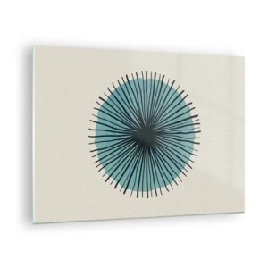 Glass picture - Geometric pattern in shades of turquoise and black - 70x50cm - Rays on Blue - Modern wall decoration for the living room and bedroom ARTTOR