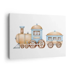 Canvas picture - Drawing of a train in pastel shades on a white background - 70x50cm - Standing at the Station… - Modern wall decoration for the living room and bedroom ARTTOR