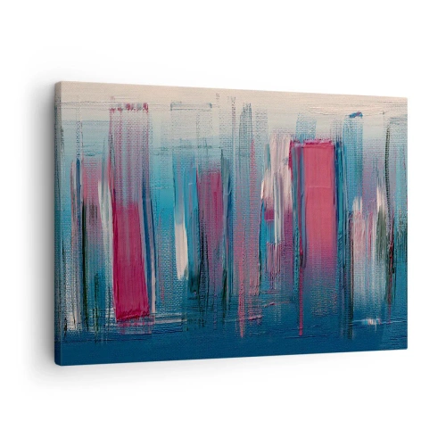 Canvas picture - Abstract vertical forms in shades of blue and red - 70x50cm - Vertical Composition In Blue And Red - Modern wall decoration for the living room and bedroom ARTTOR