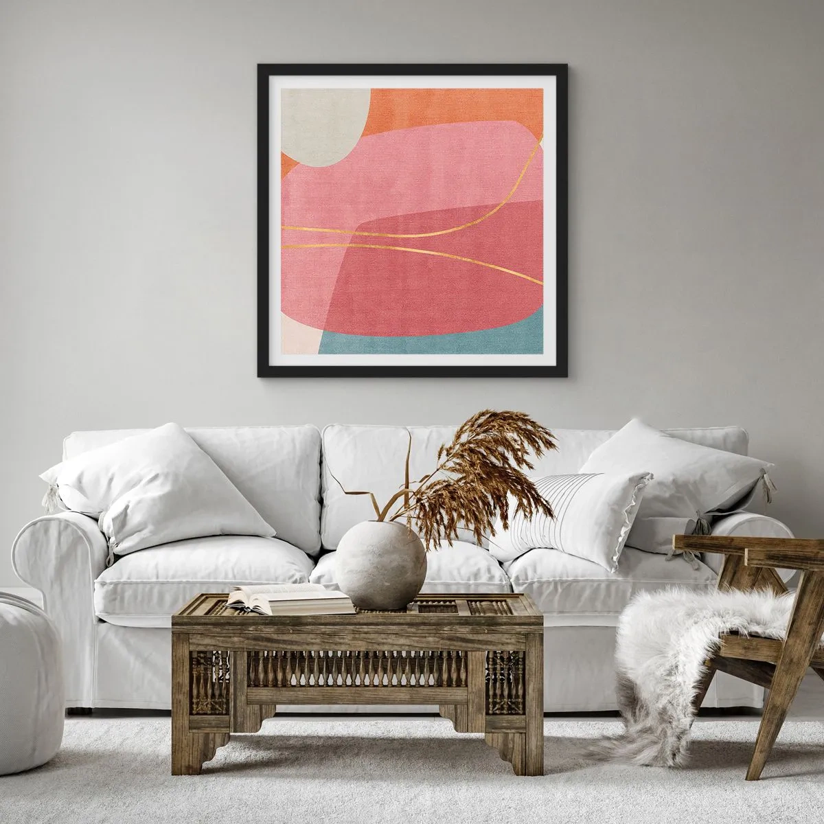 Poster in black frame - Pastel Composition with a Golden Note - 50x50 cm