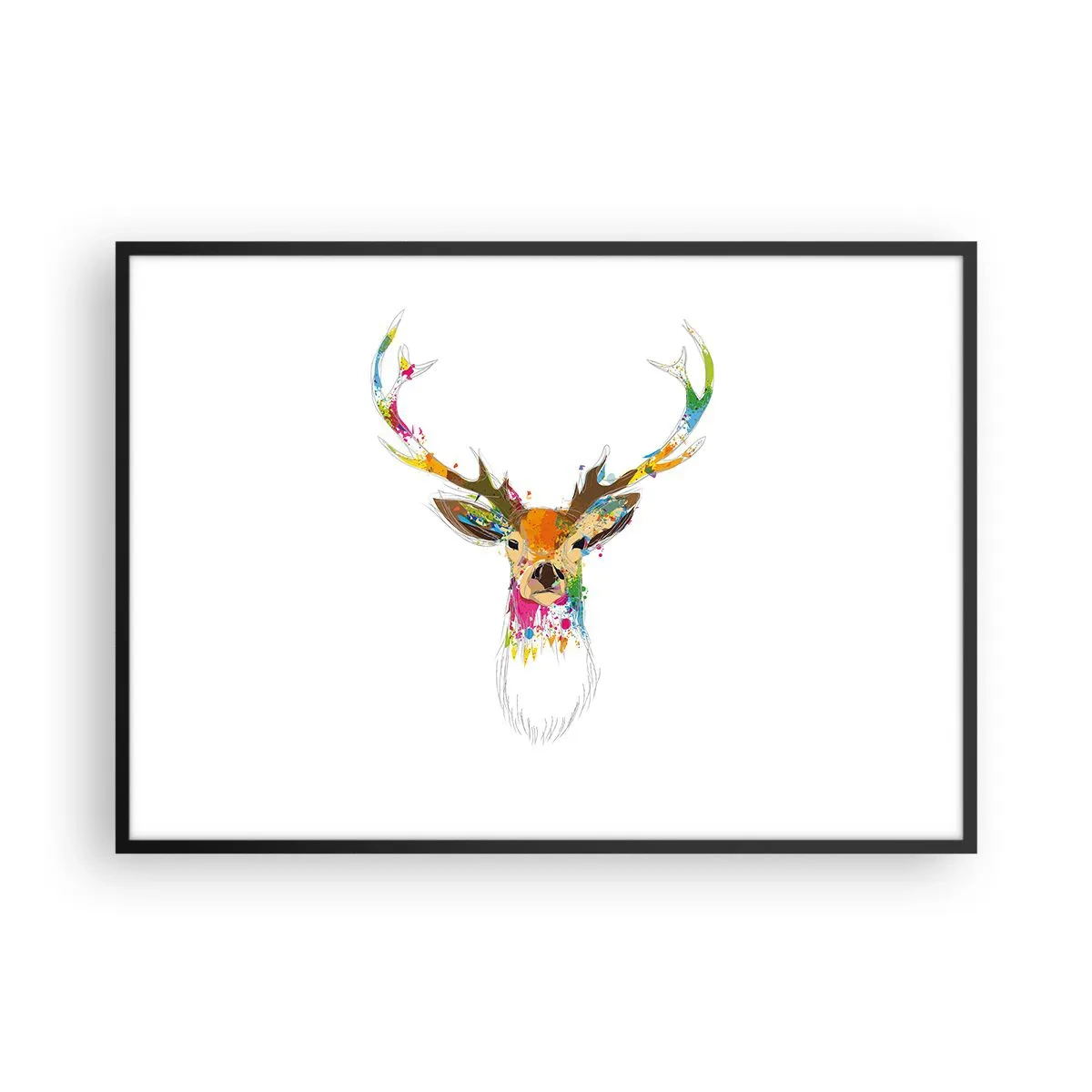 Poster in black frame - Deer Bathed in Colour - 100x70 cm