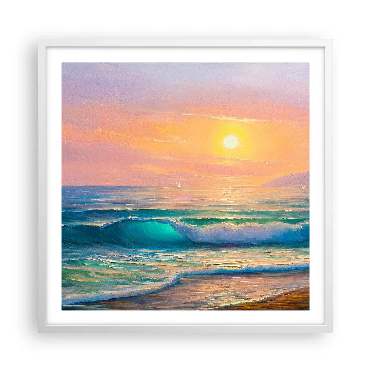 Poster in white frmae - Turquoise Song of the Waves - 60x60 cm