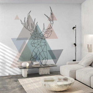 Custom Wallpaper Premium Sand - In a Geometrical Forest - Abstraction, Deer, Graphics