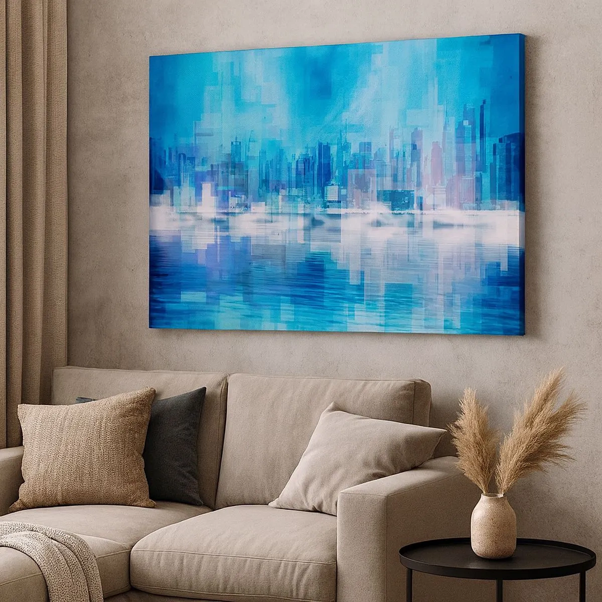 Canvas picture - Abstract city panorama in shades of blue - 70x50cm - Sunk in Blue - Modern wall decoration for the living room and bedroom ARTTOR