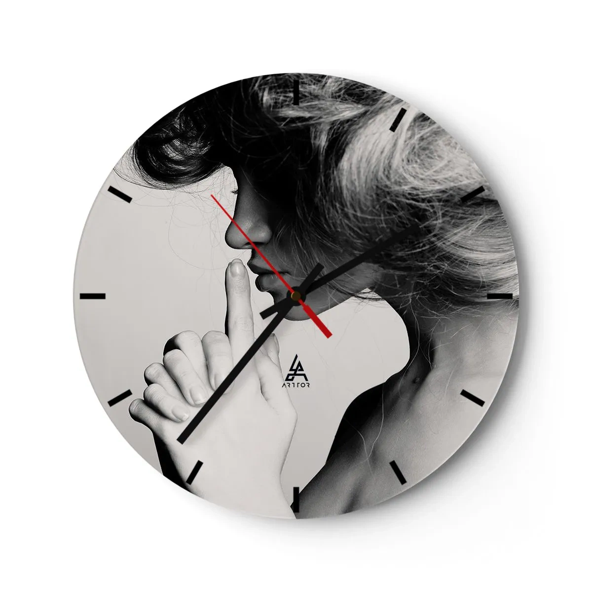 Wall clock - Clock on glass - Listening to Herself - 40x40 cm