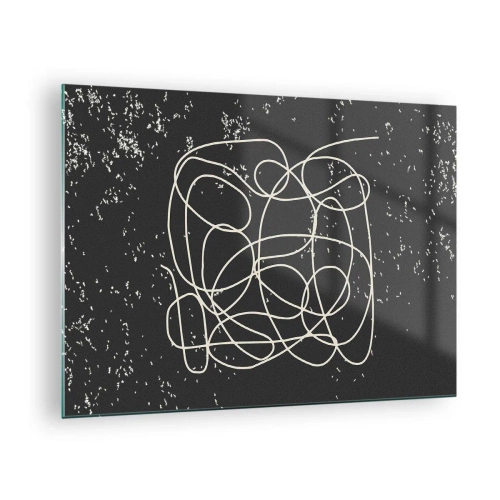 Glass picture - Abstract line in the form of a tangle on a textured black background - 70x50cm - Lost Thoughts - Modern wall decoration for the living room and bedroom ARTTOR