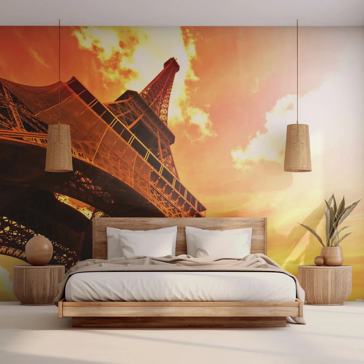 Self-Adhesive Photo Wallpaper Deluxe Sticker - Monumental because Gilded by the Sun - City, Paris, Eiffel Tower - 500x350 cm
