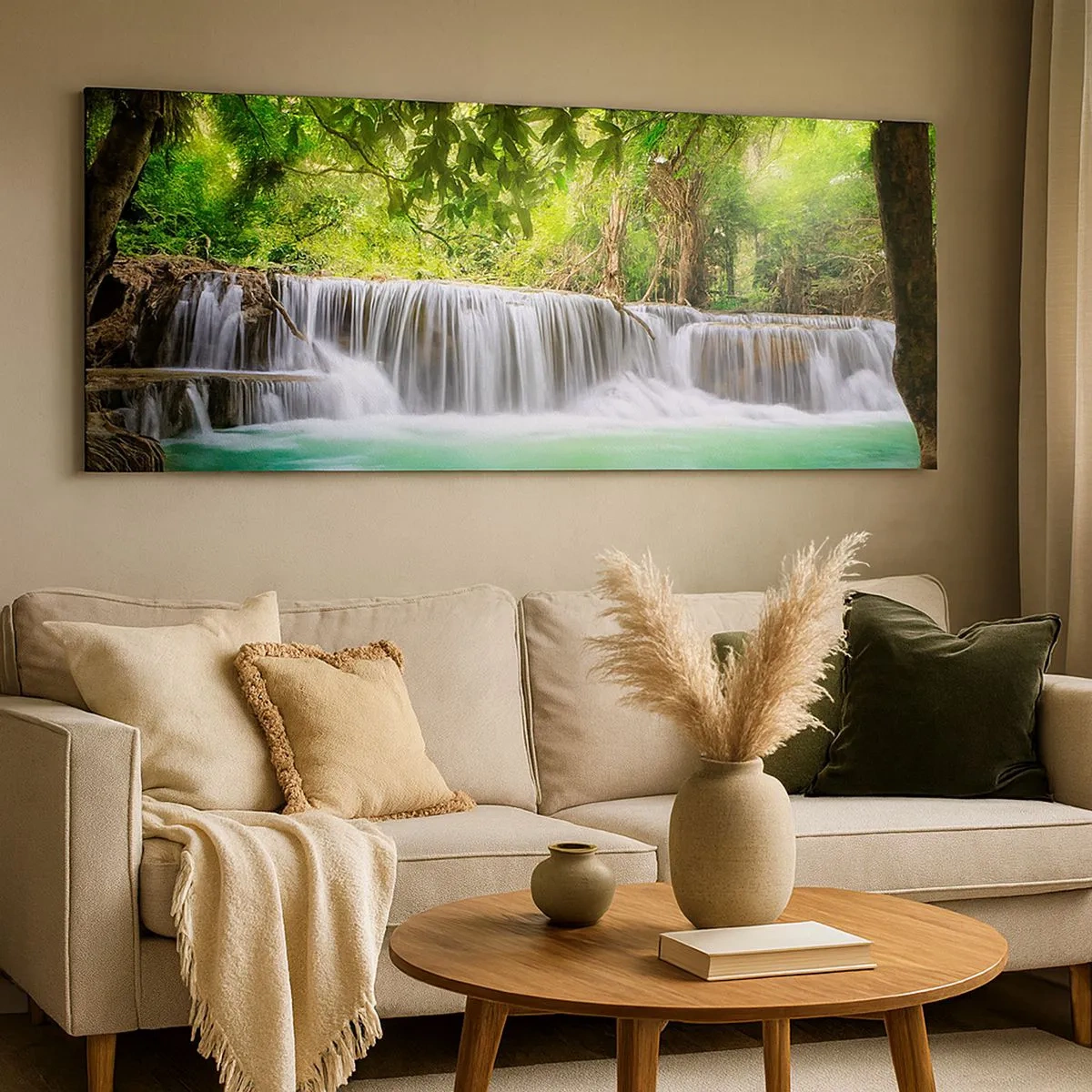 Canvas picture - Cascade in Green - 100x40 cm