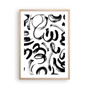 Poster in light oak frame - Black on White - 50x70 cm