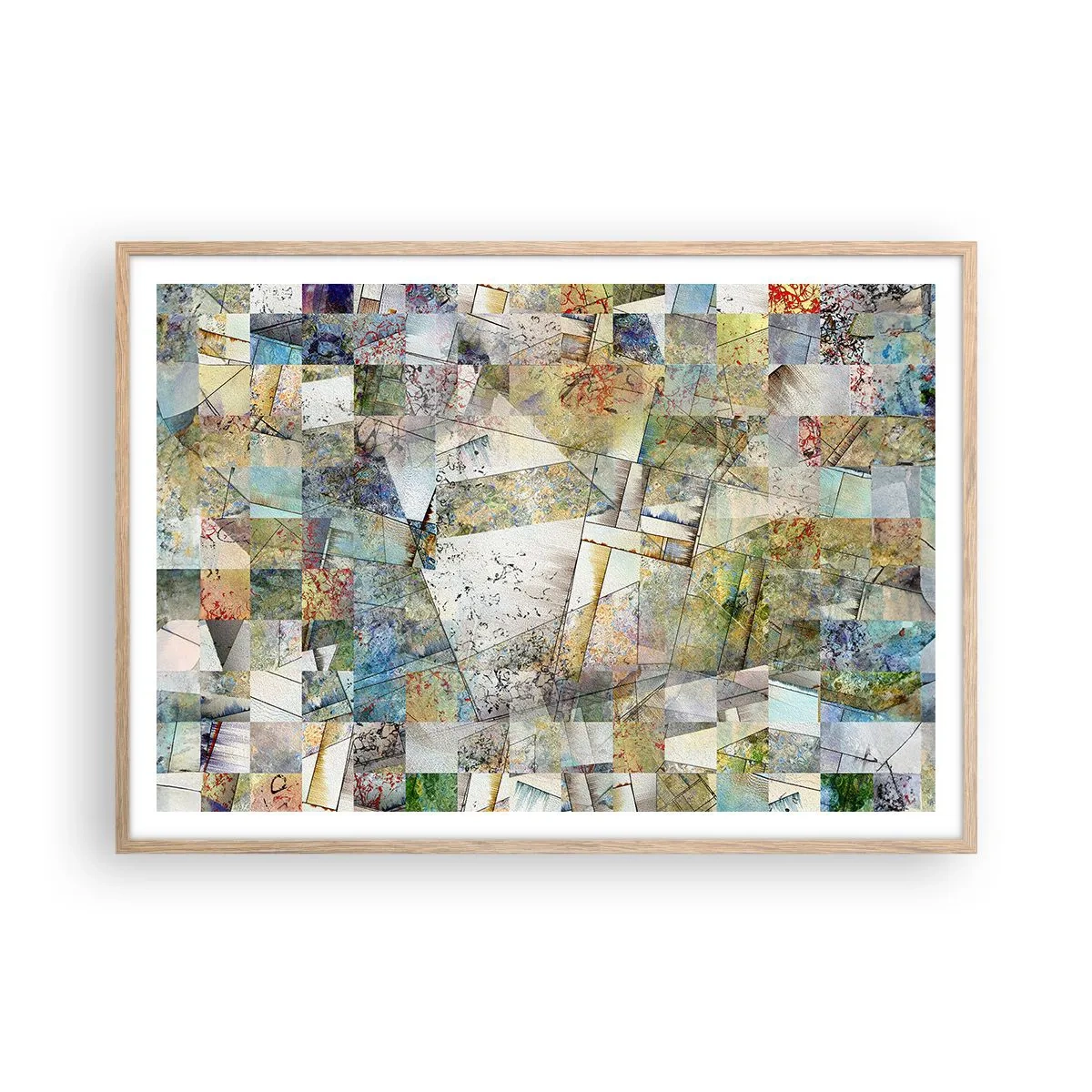 Poster in light oak frame - Geometric Reshuffling - 100x70 cm