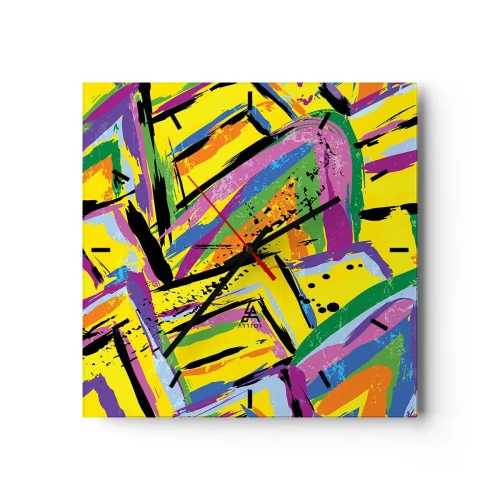 Wall clock - Clock on glass - Screaming from Joy - 40x40 cm