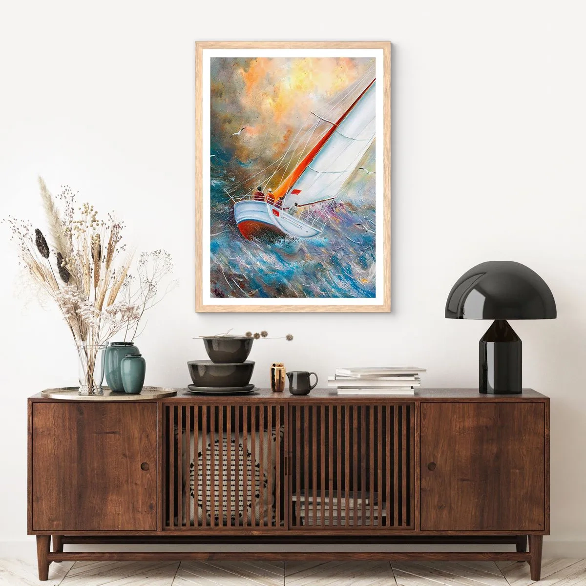 Poster in light oak frame - Running on the Waves - 30x40 cm