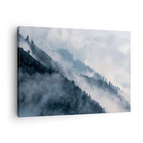 Canvas picture - Fog hovers over the forested mountainsides in a mysterious landscape - 70x50cm - Mysticism of the Mountains - Modern wall decoration for the living room and bedroom ARTTOR