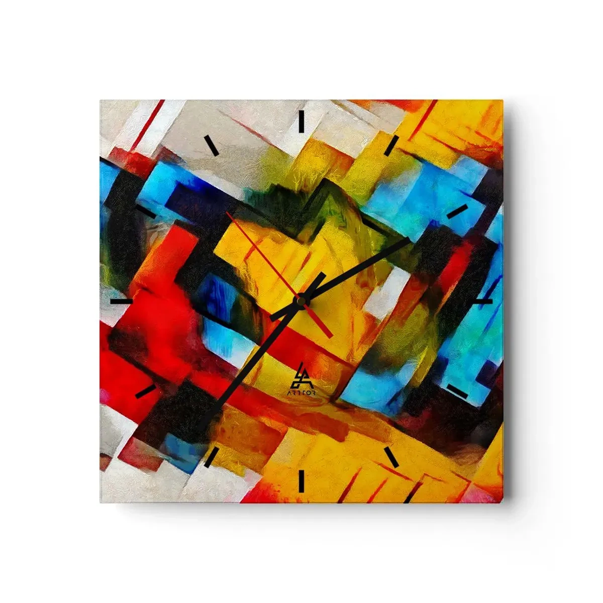 Wall clock - Clock on glass - Colourful Quilt - 40x40 cm