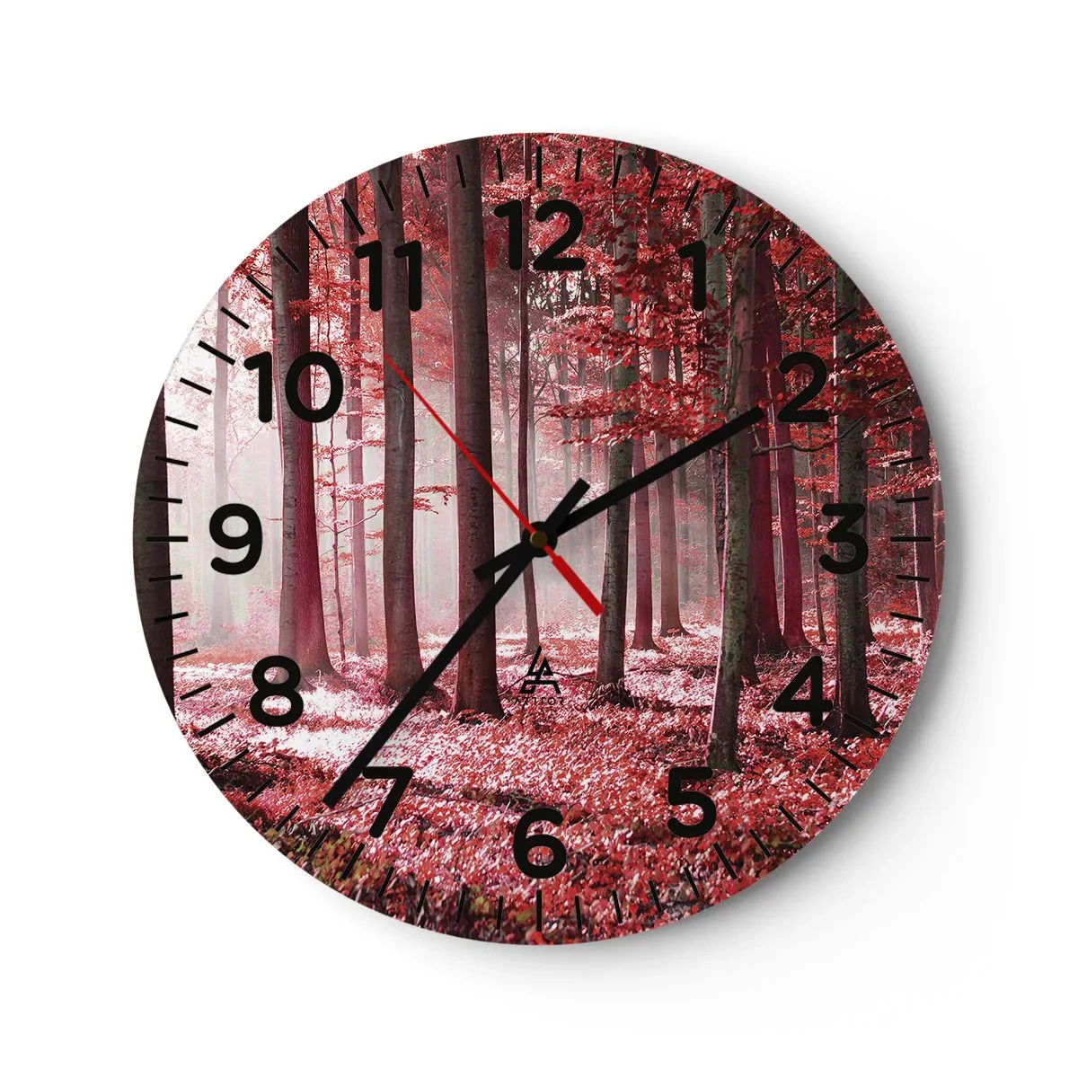 Wall clock - Clock on glass - Red Equally Beautiful - 30x30 cm
