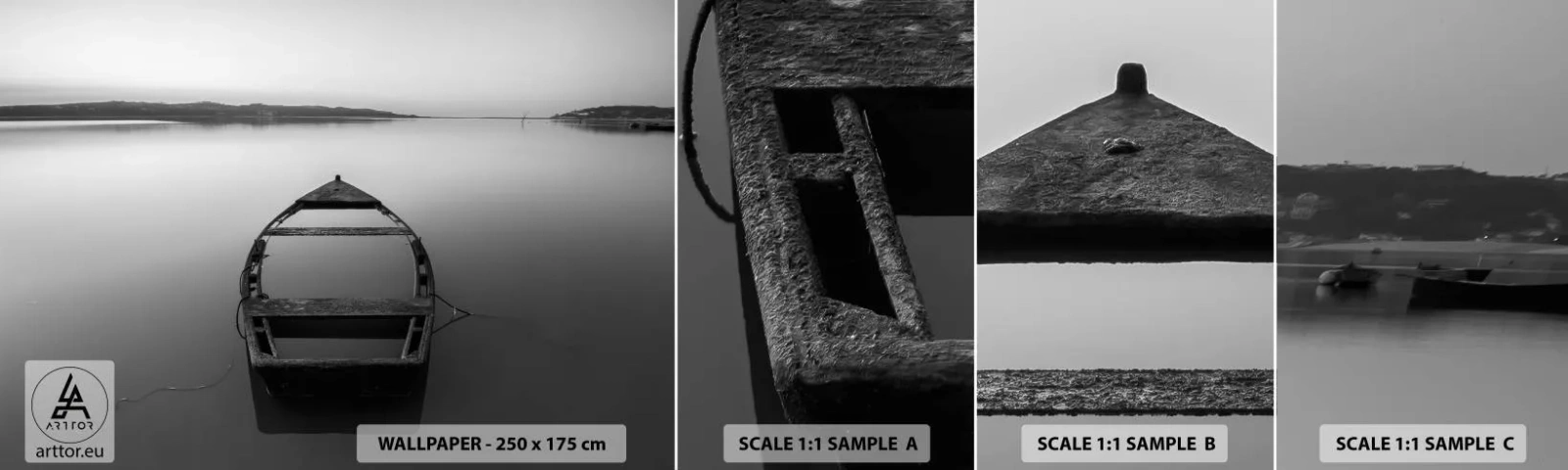 Photo Wallpaper Sample Self-Adhesive Deluxe Sticker - Longing and Melancholy - Landscape, Lake, Boat - 100x30 cm