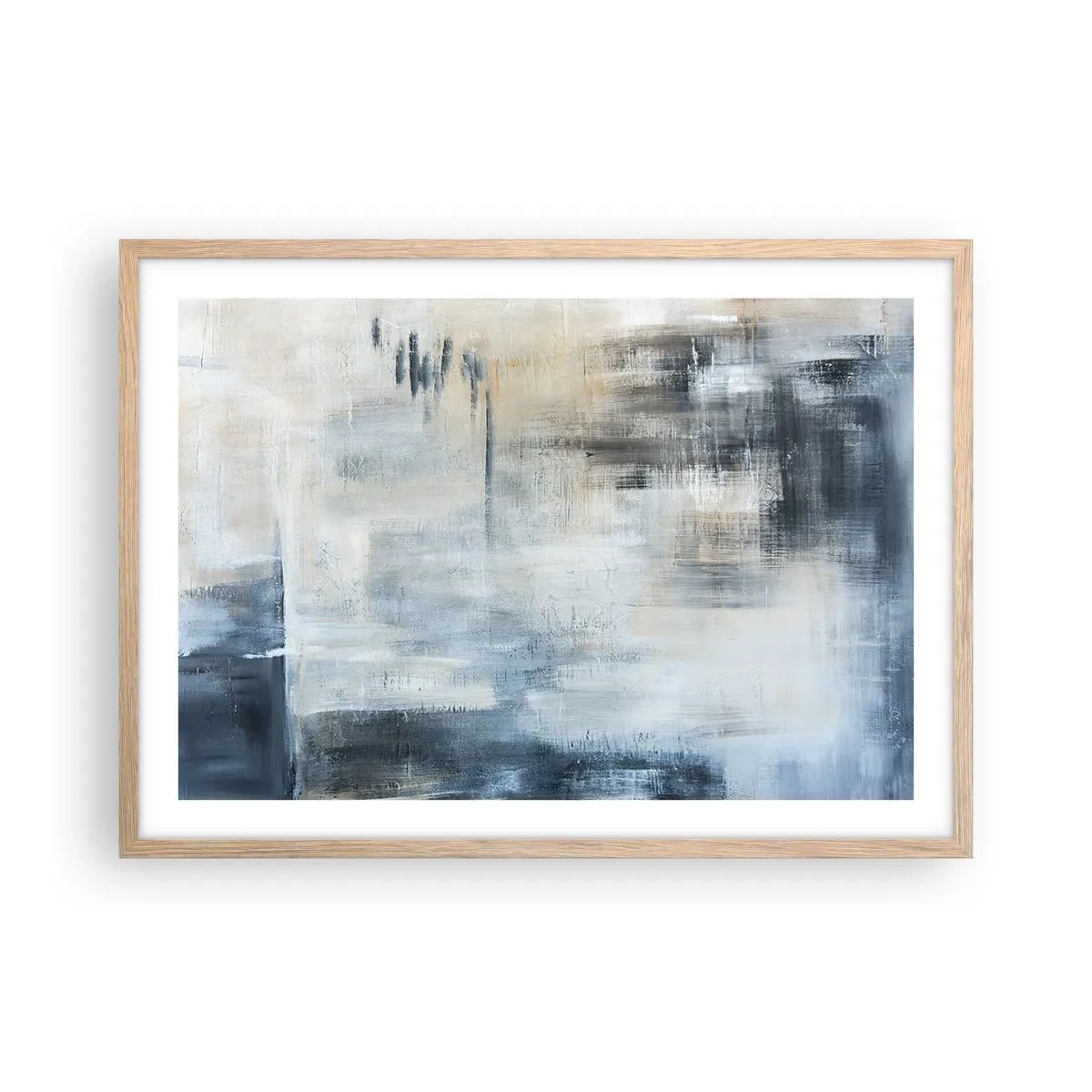 Poster in light oak frame - Behind the Curtain of Blue - 70x50 cm